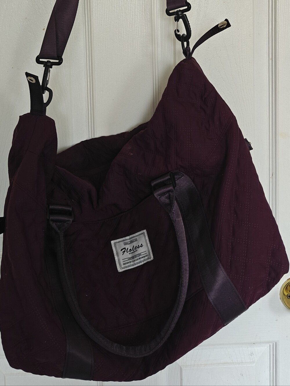 Quilted Large Shoulder Bag/ Gym Bag in Deep Plum